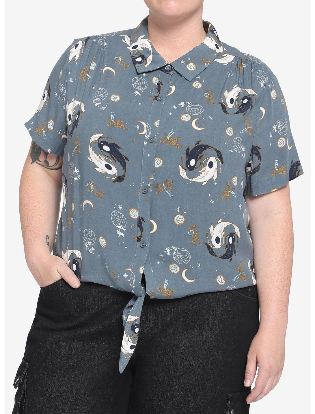Her Universe Avatar: The Last Airbender Moon Spirit Tie-Front Woven Button-Up Plus Size Her Universe Exclusive, MULTI, hi-res