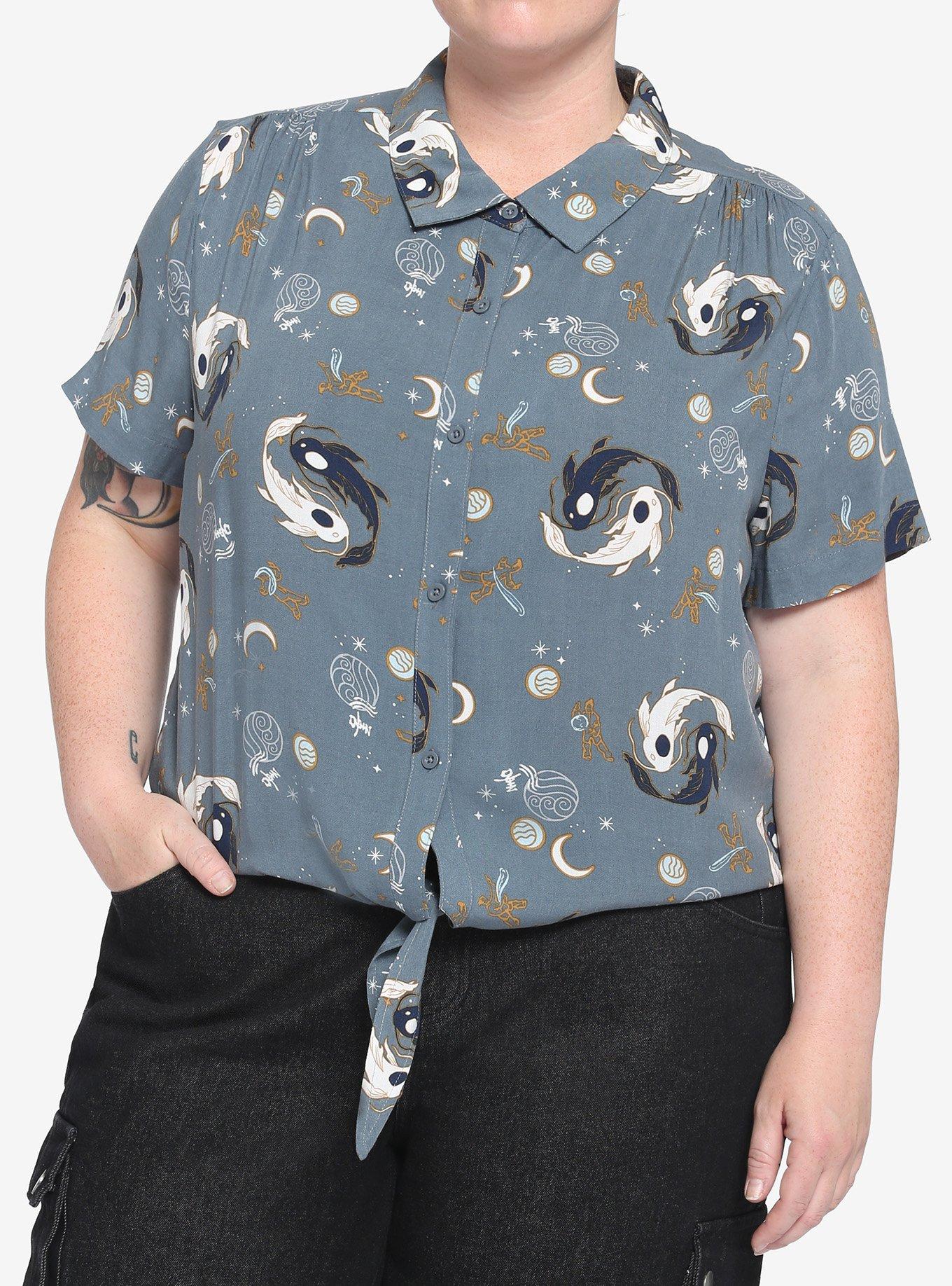 Her Universe Avatar: The Last Airbender Moon Spirit Tie-Front Woven Button-Up Plus Size Her Universe Exclusive, MULTI, hi-res