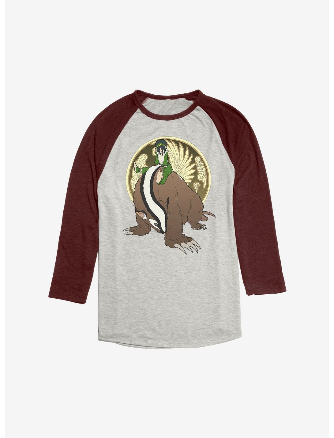 Avatar: The Last Airbender Toph And The Badgermole Raglan, Oatmeal With Maroon, hi-res