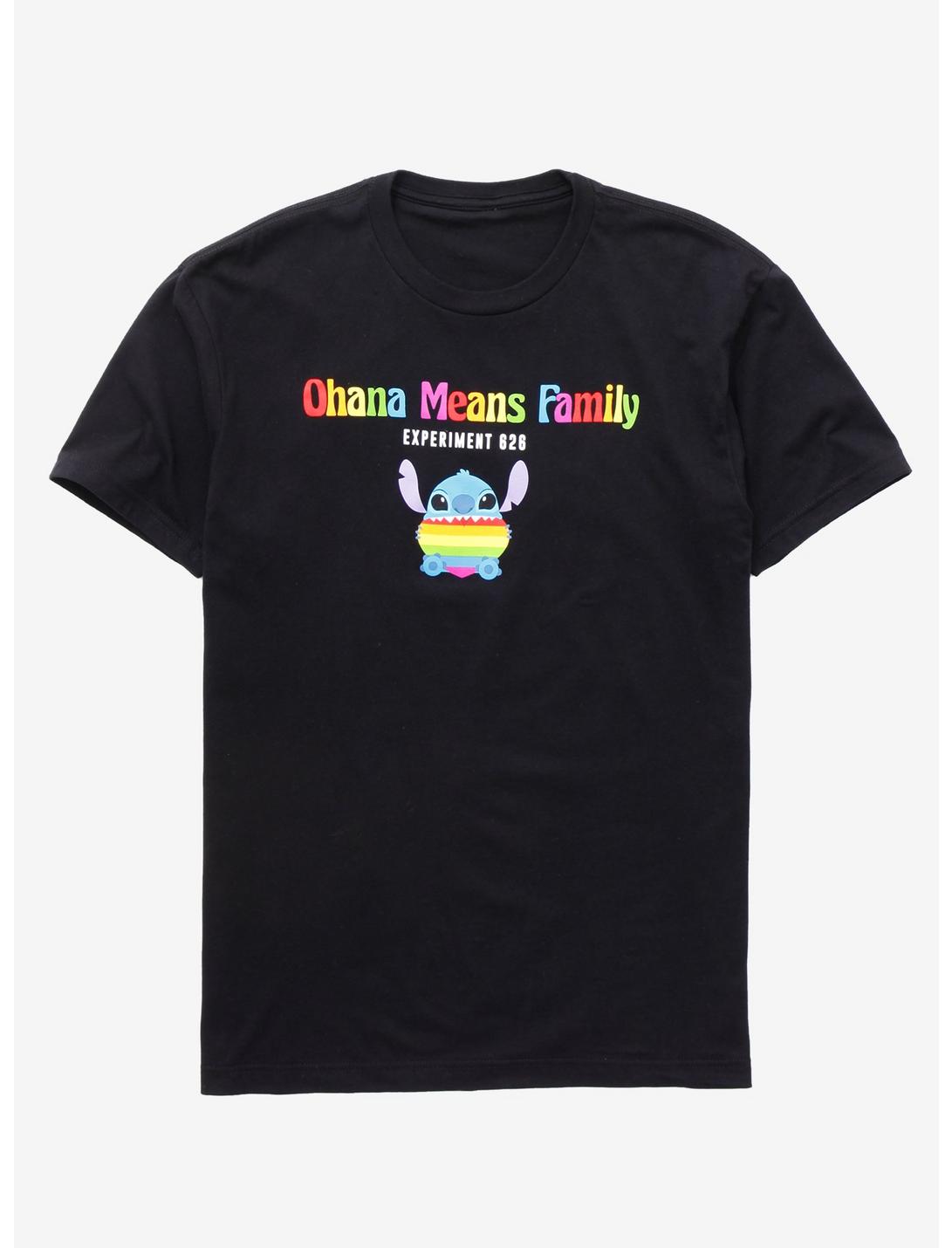 Disney Pride Lilo & Stitch Ohana Means Family Rainbow T-Shirt - BoxLunch Exclusive, BLACK, hi-res