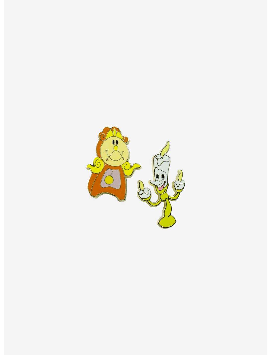 Disney Beauty and the Beast Chibi Cogsworth and Lumiere Enamel Pin Set - BoxLunch Exclusive, , hi-res