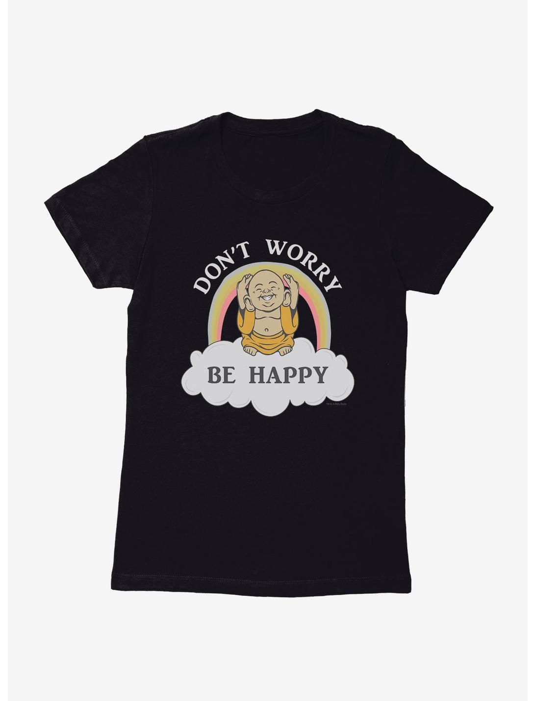 Bitty Buda Don't Worry Be Happy Logo Womens T-Shirt, BLACK, hi-res