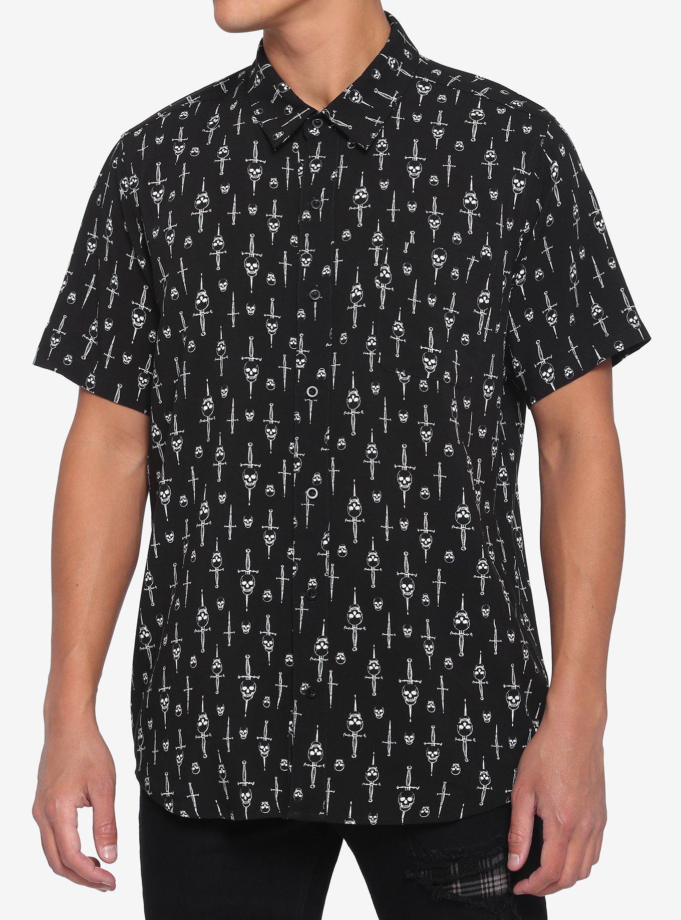 Skulls & Daggers Woven Button-Up, BLACK, hi-res