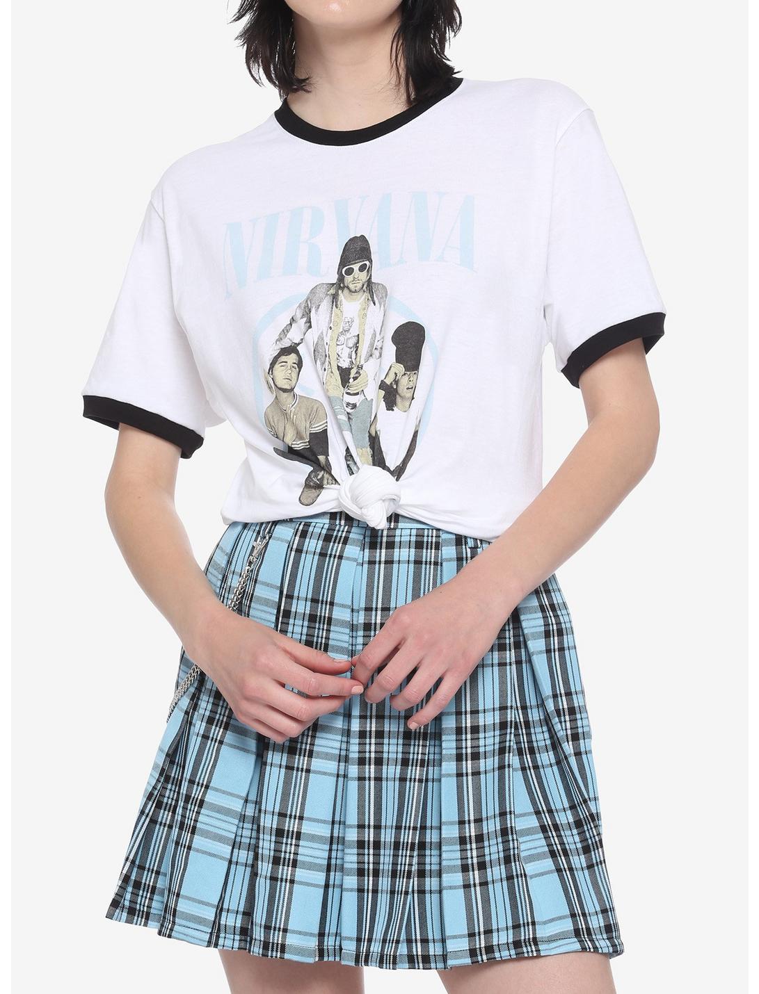 Nirvana Photo Girls Ringer T-Shirt, BLACK  WHITE, hi-res