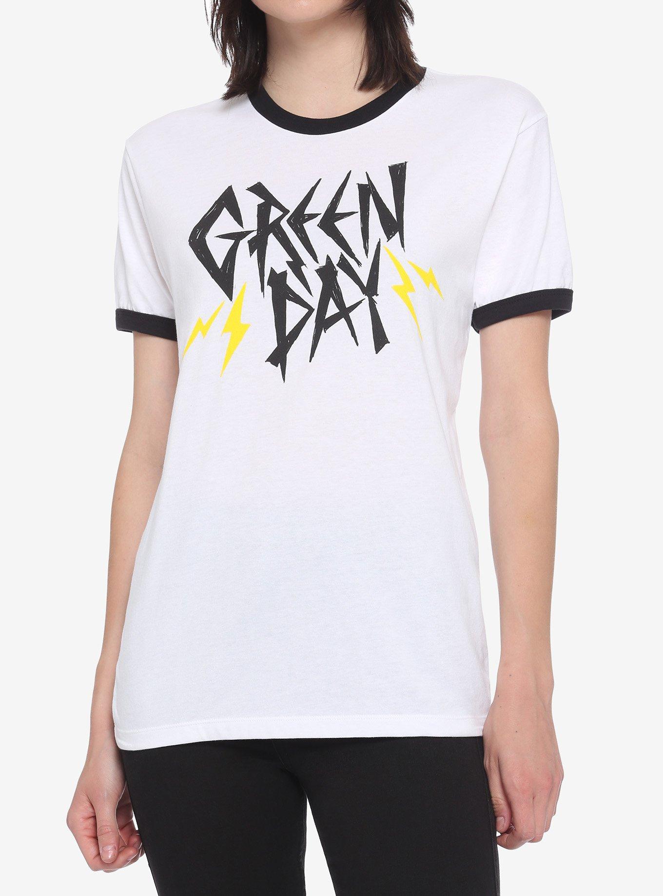 Green Day Lightning Bolts Girls Ringer T-Shirt, BLACK  WHITE, hi-res