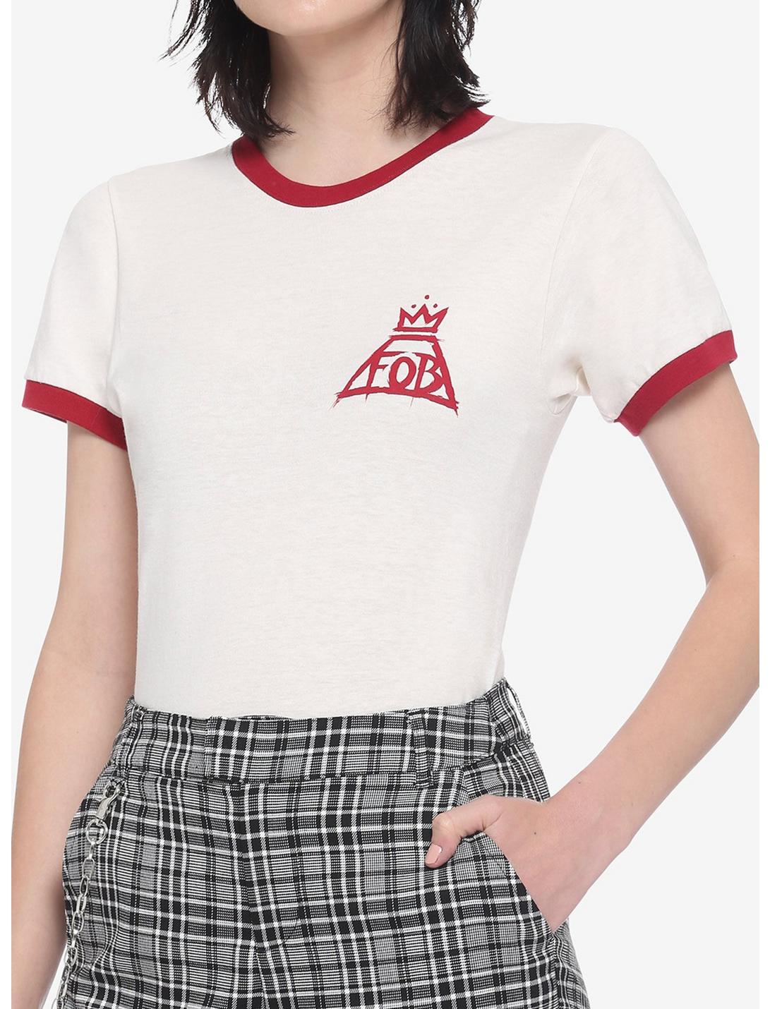 Fall Out Boy Crown Logo Girls Ringer T-Shirt, CREAM, hi-res