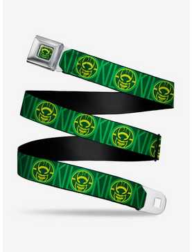 Marvel Loki Text With Face Icon Greens Yellow Youth Seatbelt Belt, , hi-res
