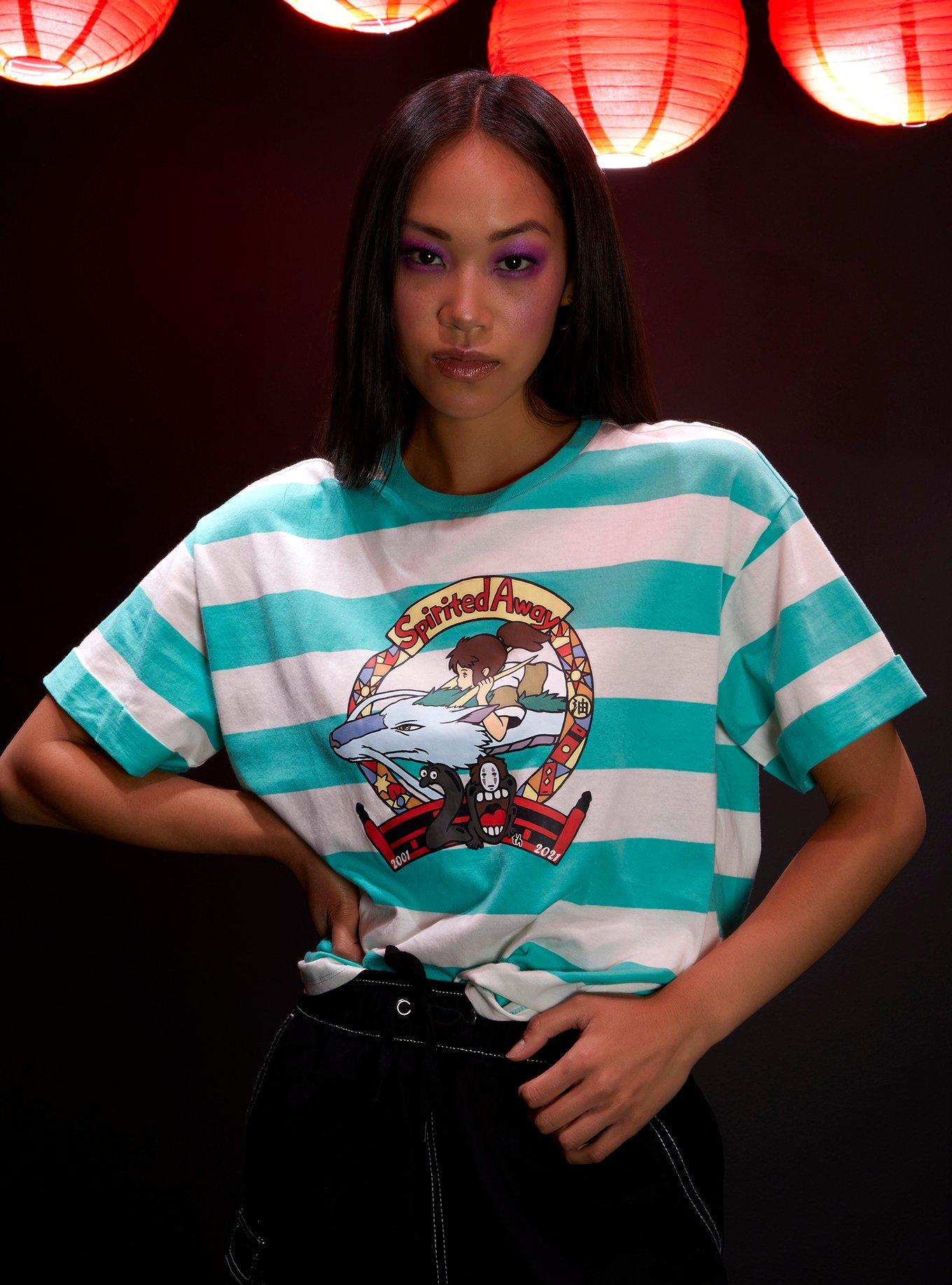 Studio Ghibli Spirited Away Haku & Chihiro Teal & White Stripe T-Shirt, MULTI, hi-res