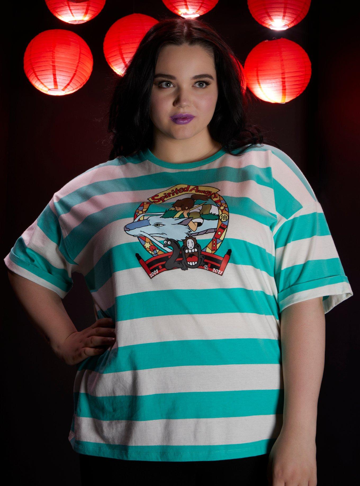 Studio Ghibli Spirited Away Haku & Chihiro Teal & White Stripe T-Shirt Plus Size, MULTI, hi-res