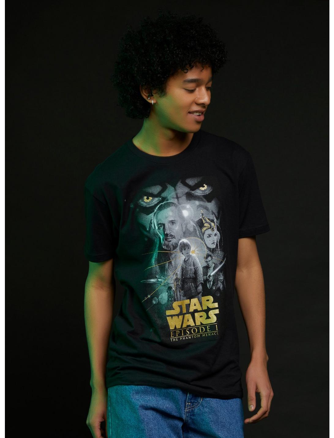 Star Wars: Episode I The Phantom Menace Black & White Poster T-Shirt, BLACK, hi-res