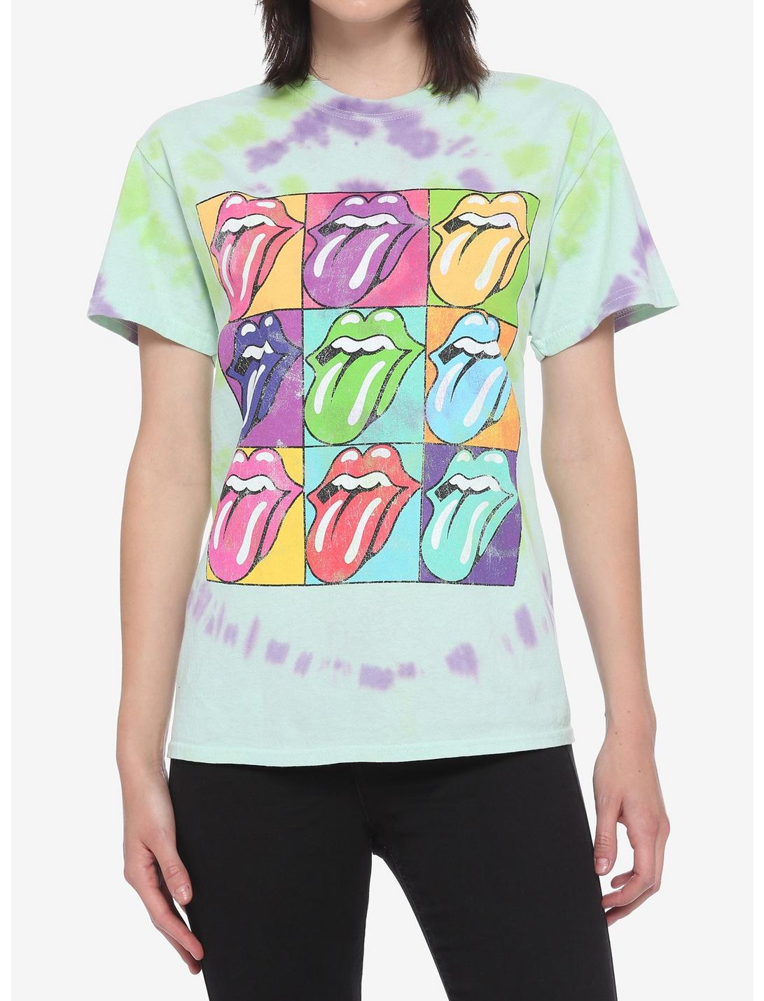 The Rolling Stones Distressed Pop Art Grid Tie-Dye Girls T-Shirt, MULTI, hi-res