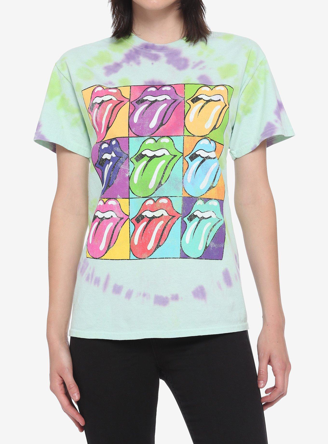 The Rolling Stones Distressed Pop Art Grid Tie-Dye Girls T-Shirt, MULTI, hi-res