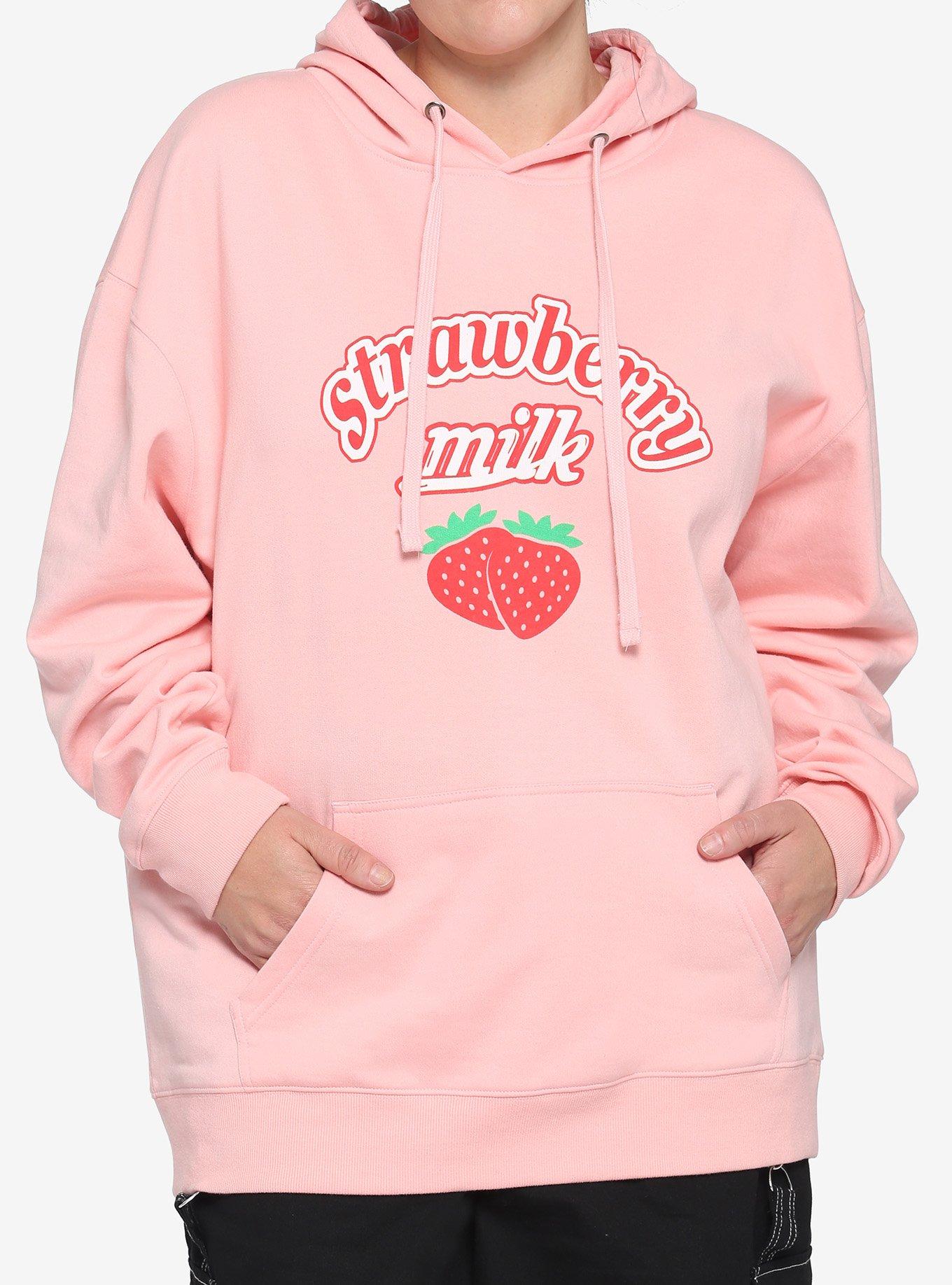 Strawberry Milk Pastel Pink Girls Hoodie Plus Size, PINK, hi-res