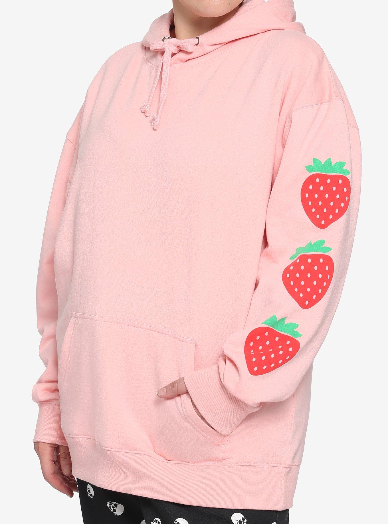 Strawberry Pastel Pink Girls Hoodie Plus Size, PINK, hi-res