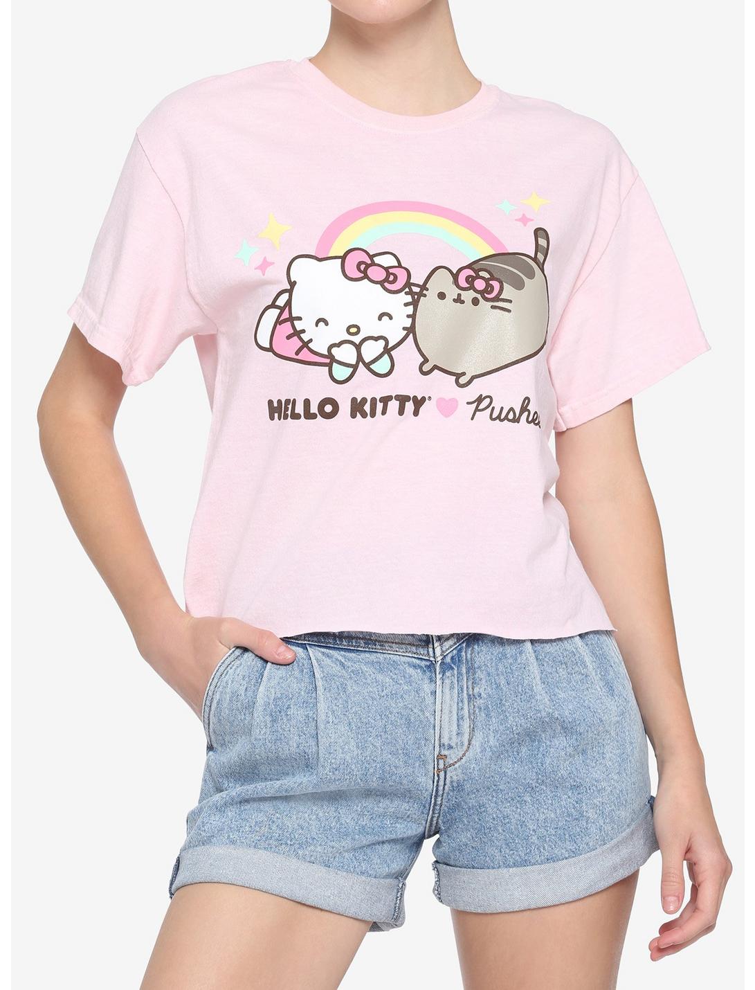 Hello Kitty X Pusheen Pink Rainbow Girls Crop T-Shirt, MULTI, hi-res