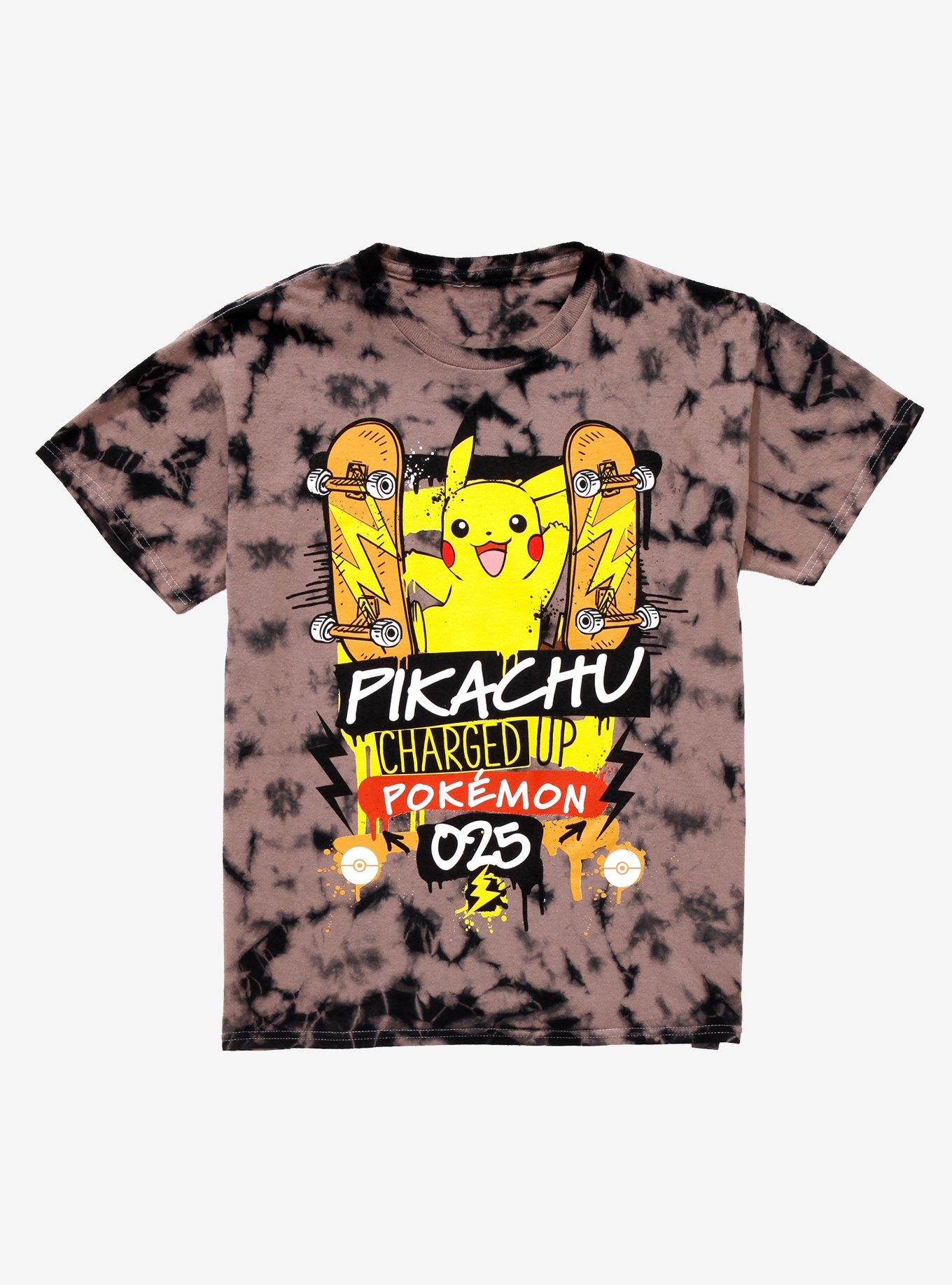 Pok&eacute;mon Pikachu Charged Up Youth Tie-Dye T-Shirt - BoxLunch Exclusive, GREY, hi-res