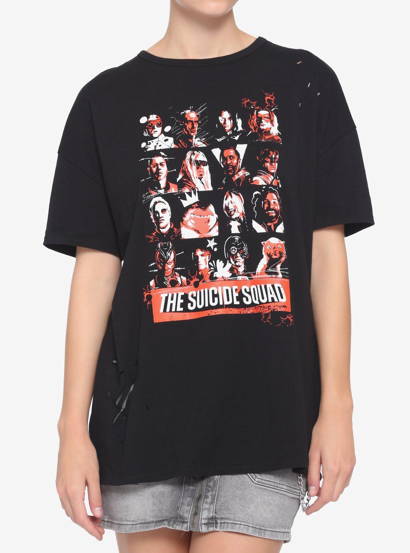 DC Comics The Suicide Squad Character Grid Distressed Oversized T-Shirt, MULTI, hi-res