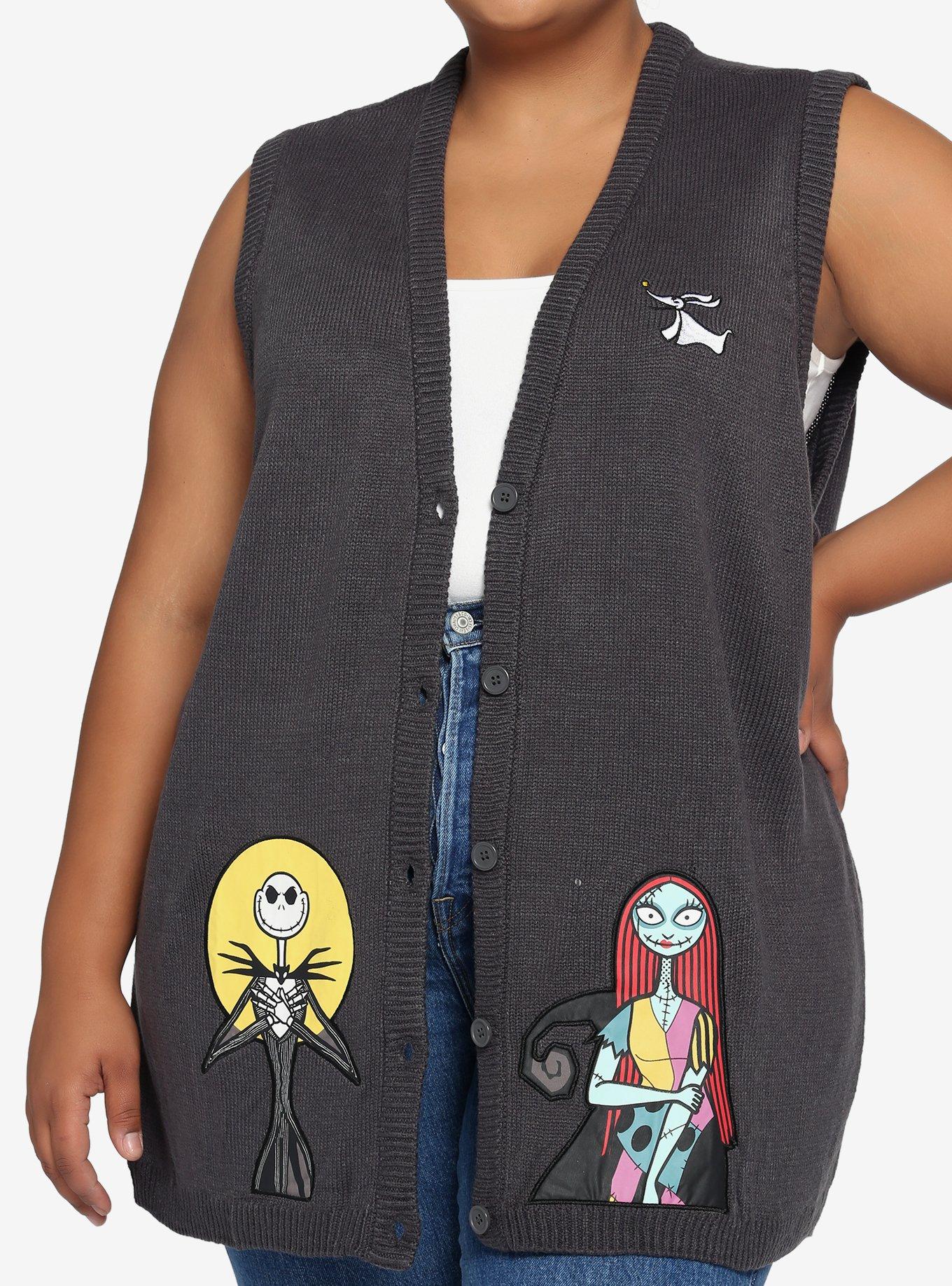 The Nightmare Before Christmas Jack & Sally Applique Girl Sweater Vest Plus Size, MULTI, hi-res