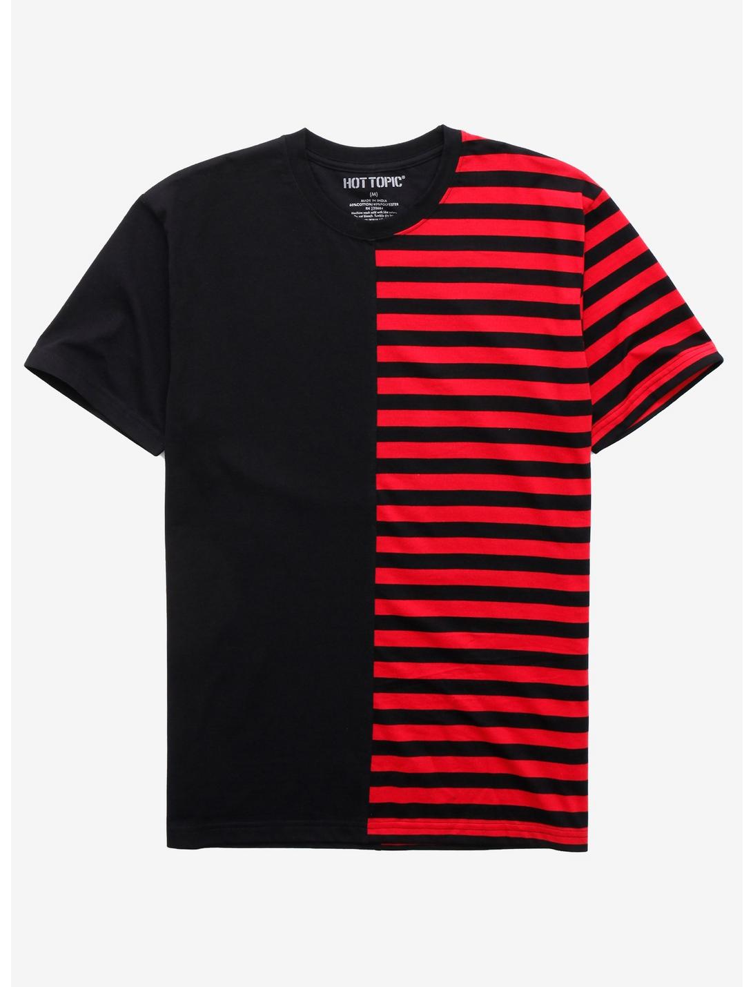 Red & Black Stripe Split T-Shirt | Hot Topic