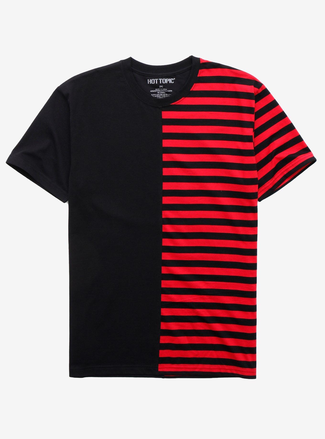 Red & Black Stripe Split T-Shirt, STRIPE - RED, hi-res
