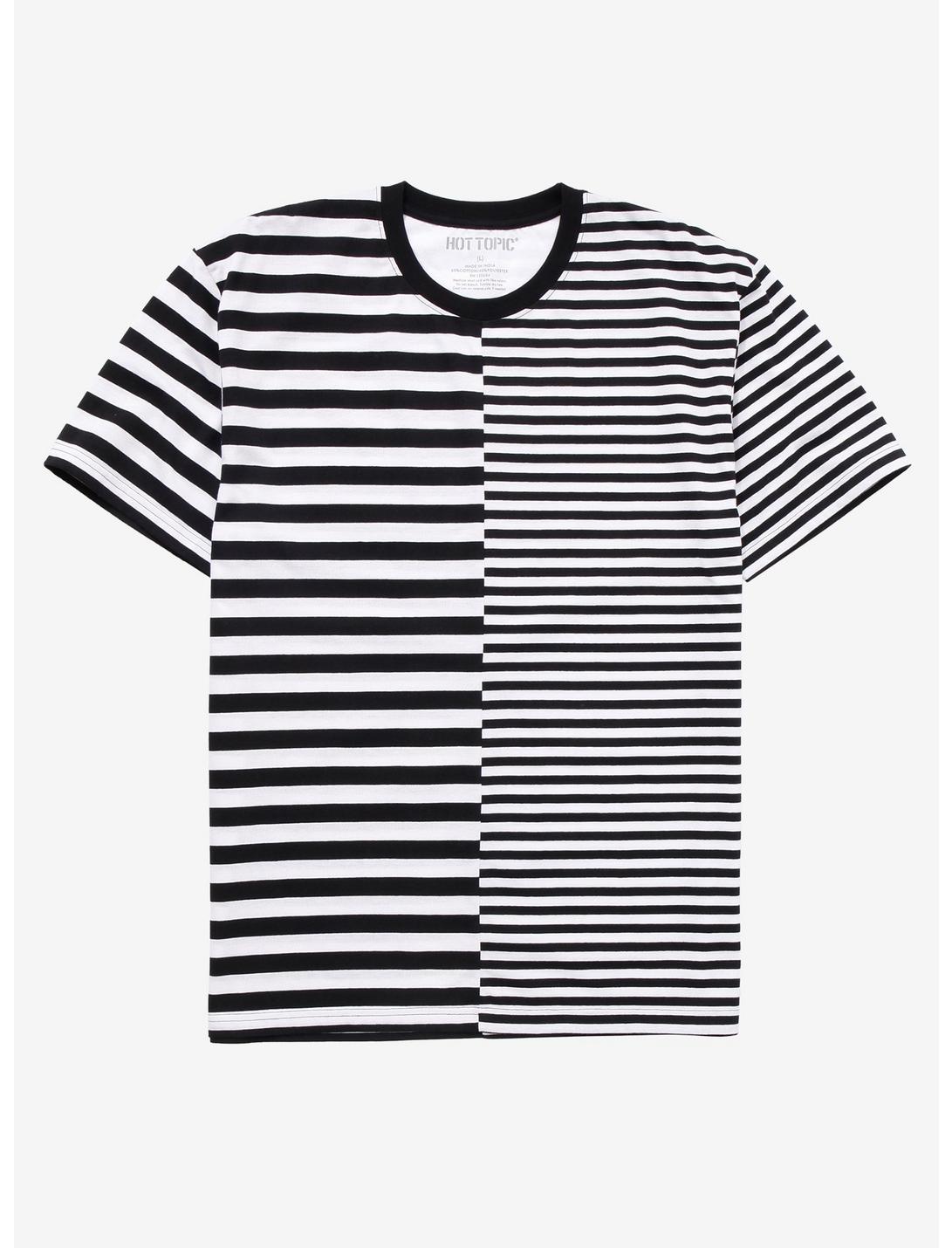 White & Black Stripe Split T-Shirt, STRIPE - WHITE, hi-res