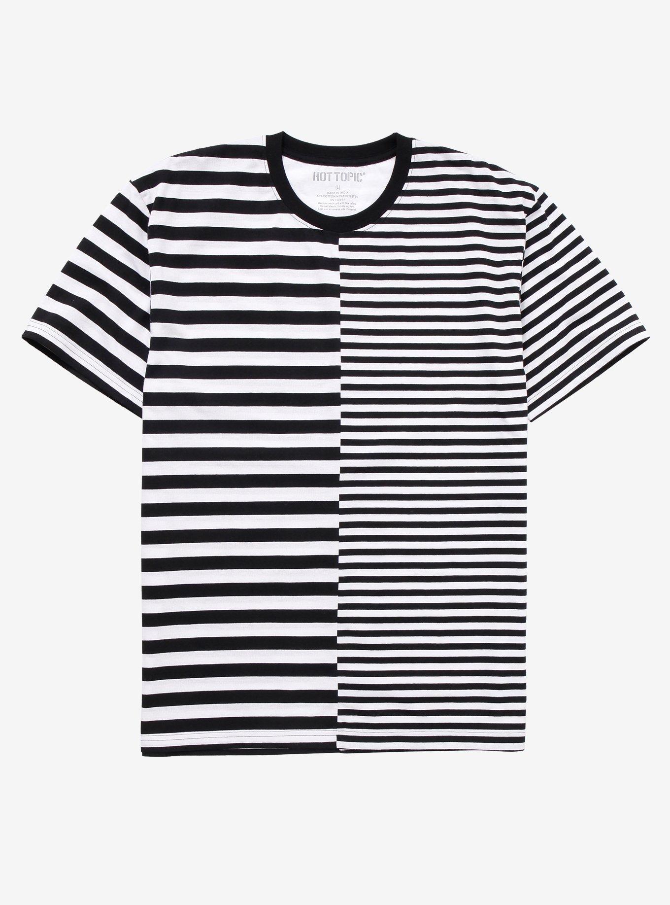 White & Black Stripe Split T-Shirt, STRIPE - WHITE, hi-res