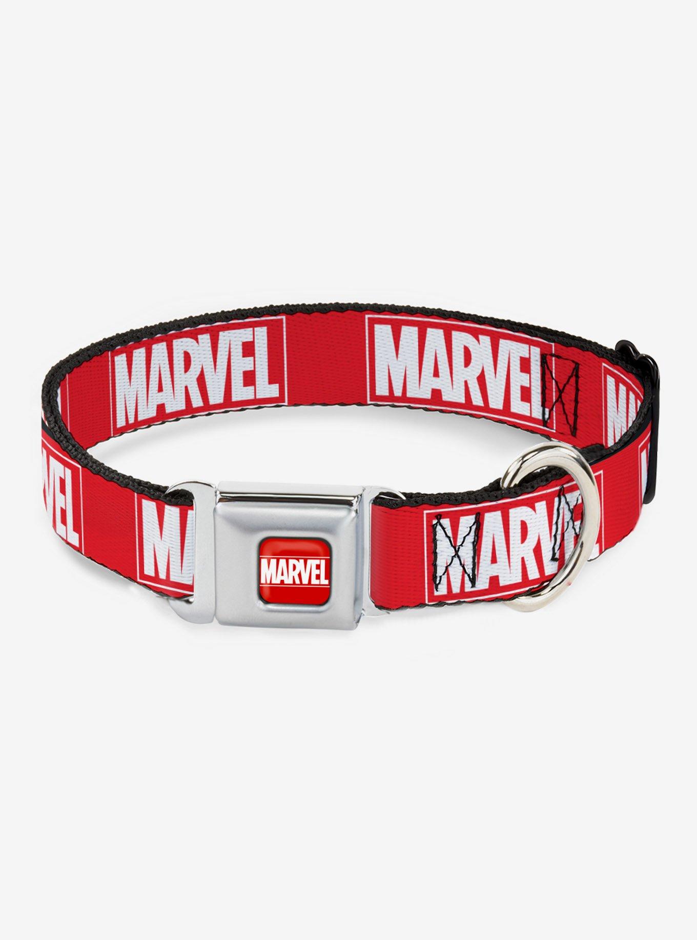 Marvel Red Brick Logo Red White Seatbelt Dog Collar, MULTICOLOR, hi-res