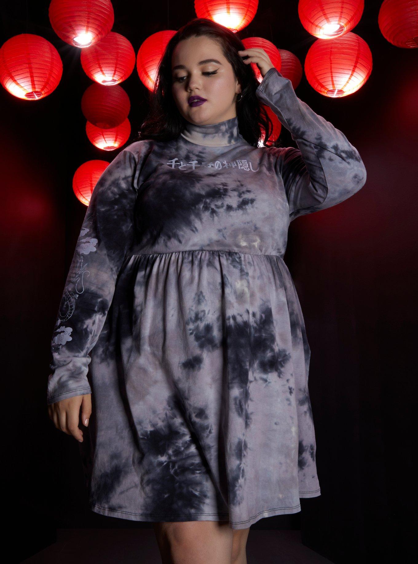 Studio Ghibli Spirited Away Haku Tie-Dye Long-Sleeve Dress Plus Size, MULTI, hi-res