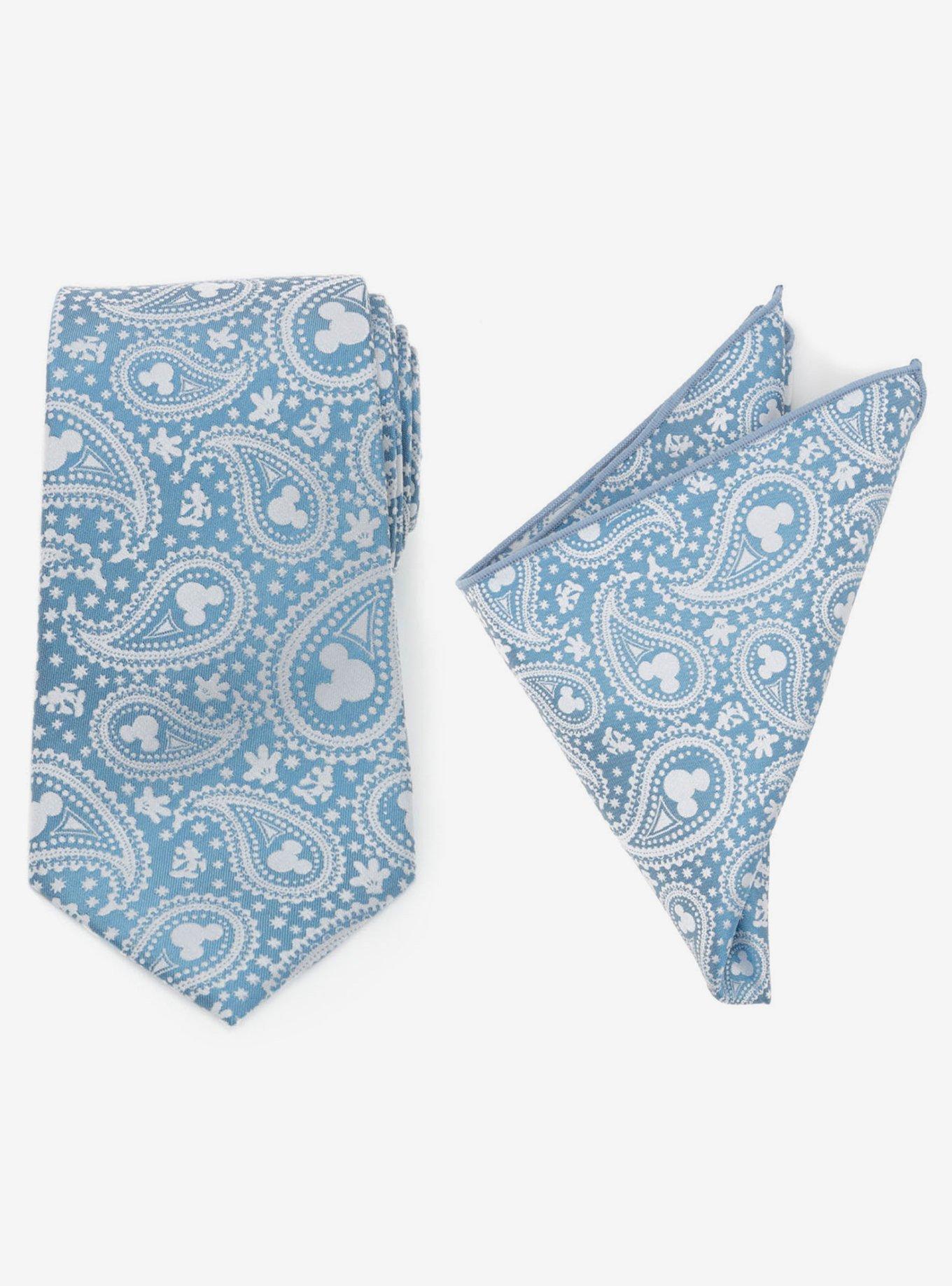 Disney Mickey Mouse Teal Paisley Necktie and Pocket Square Set, , hi-res