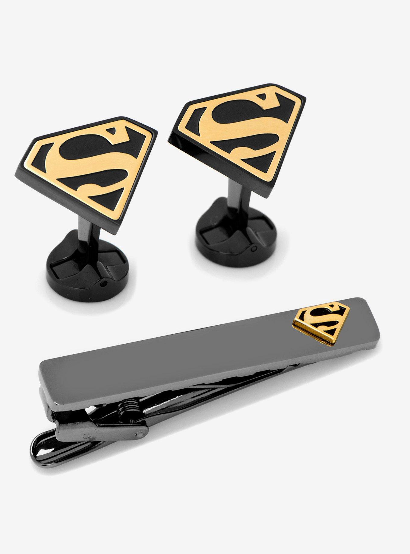 DC Comics Superman Black and Gold Cufflinks and Tie Clip Set, , hi-res