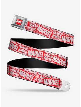 Marvel Red Brick Logo Stacked Red White Youth Seatbelt Belt, , hi-res