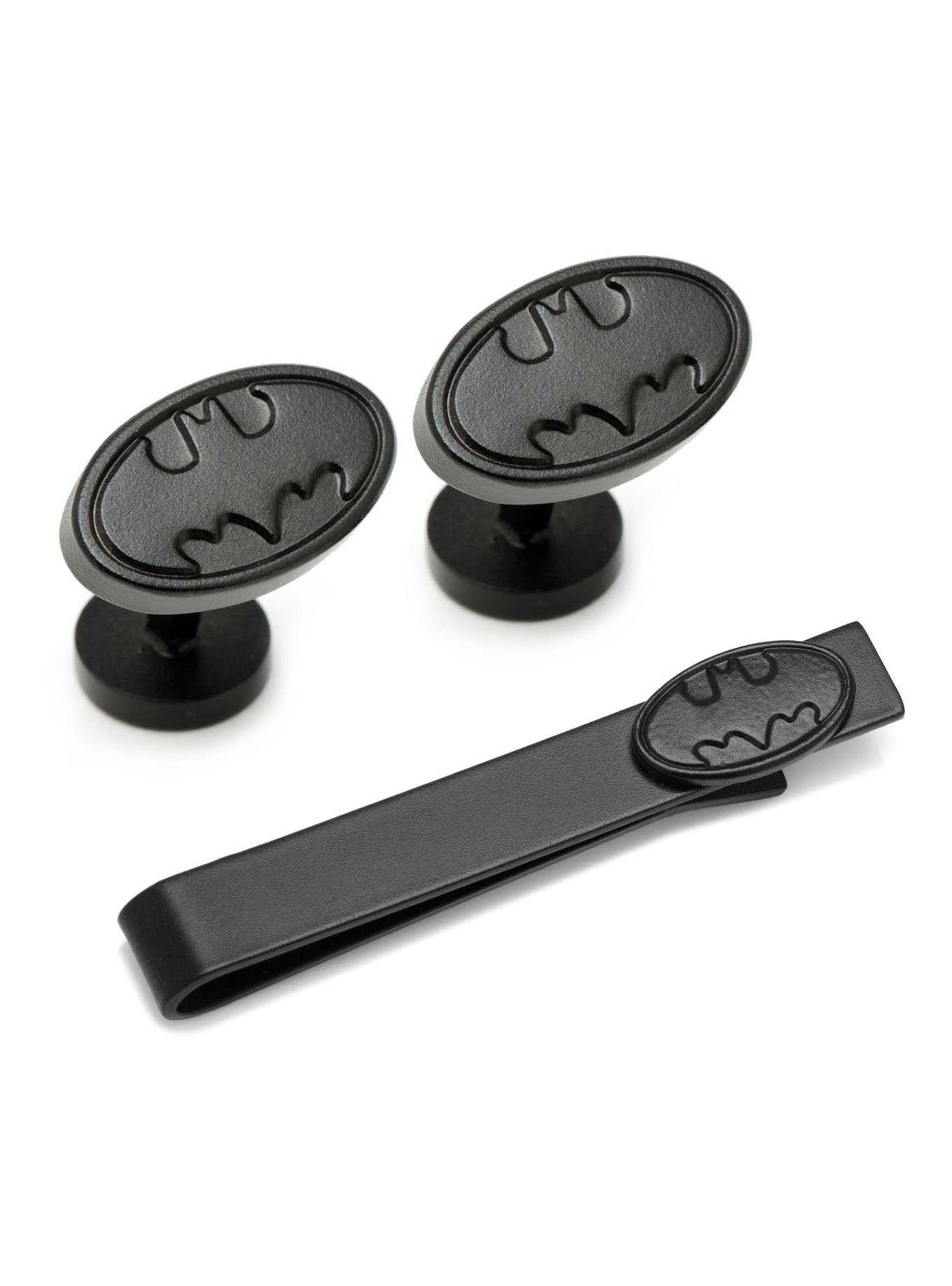 DC Comics Batman Satin Black Cufflinks and Tie Bar Set, , hi-res