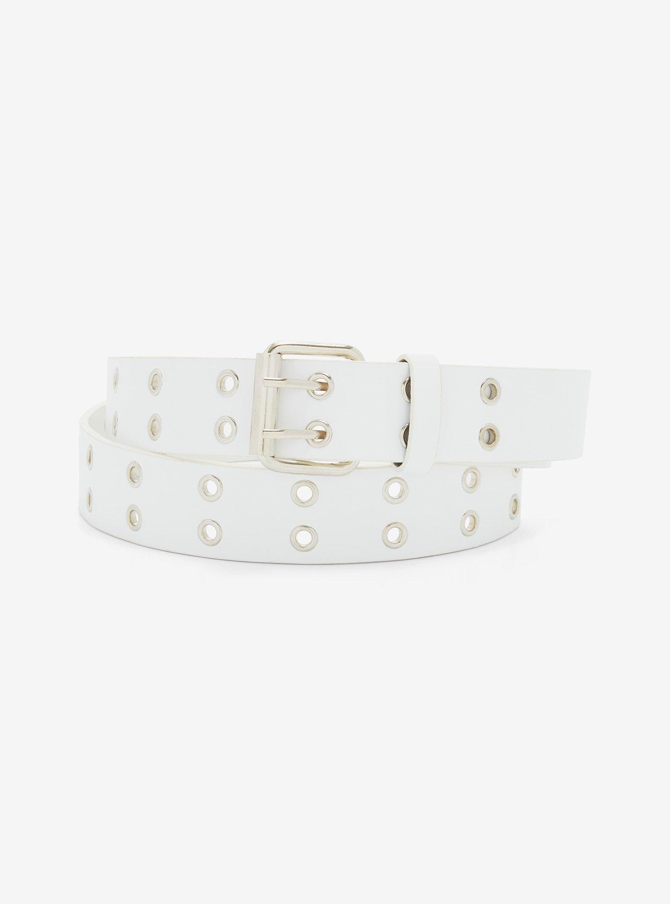 8975 Three Row Grommets Fashion Jean Belt, White | L NONGFUGE 3 Row Studded Holes Grommet Faux Leather Belts for  main image 2