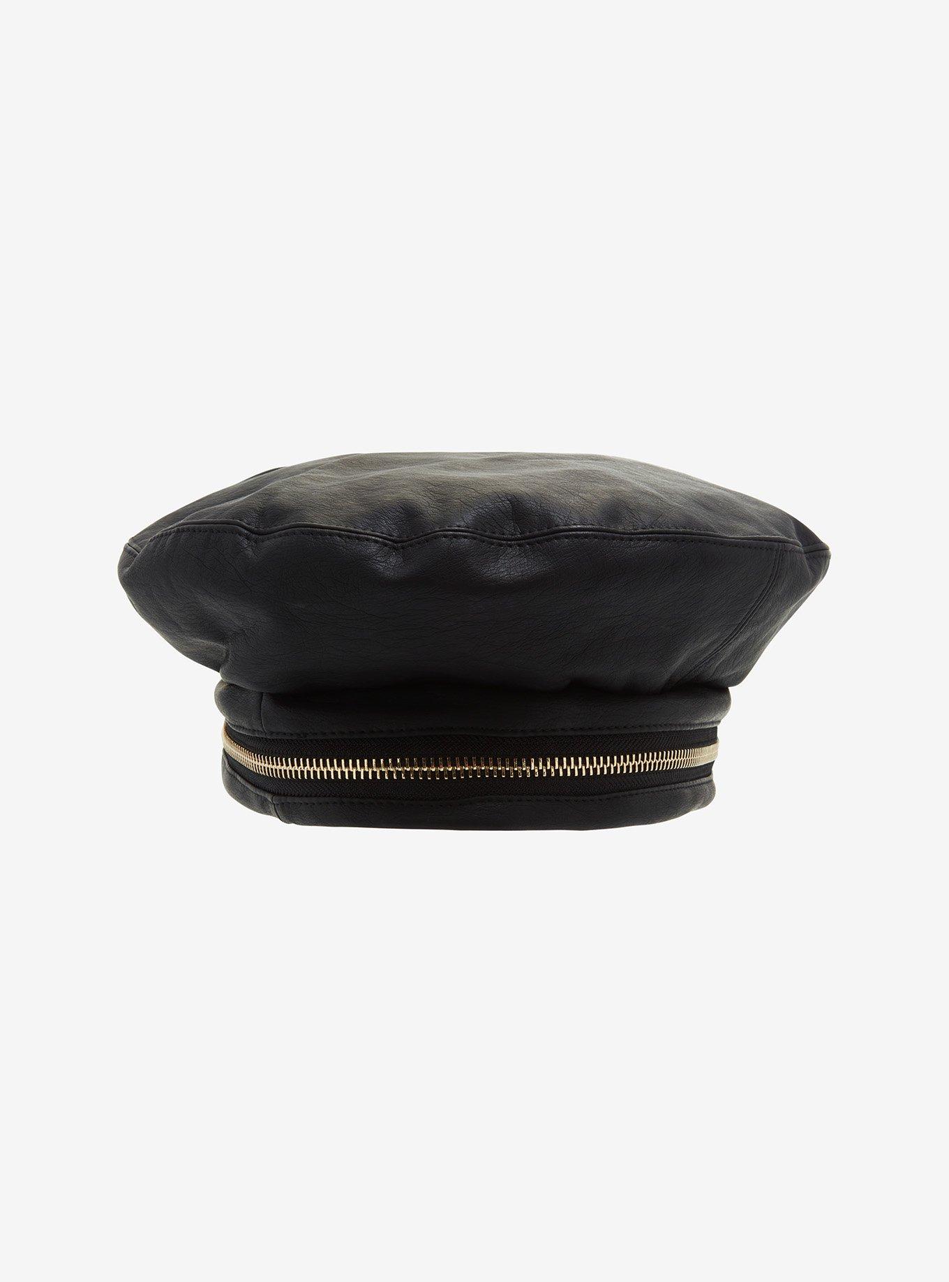 Black Faux Leather Beret, , hi-res