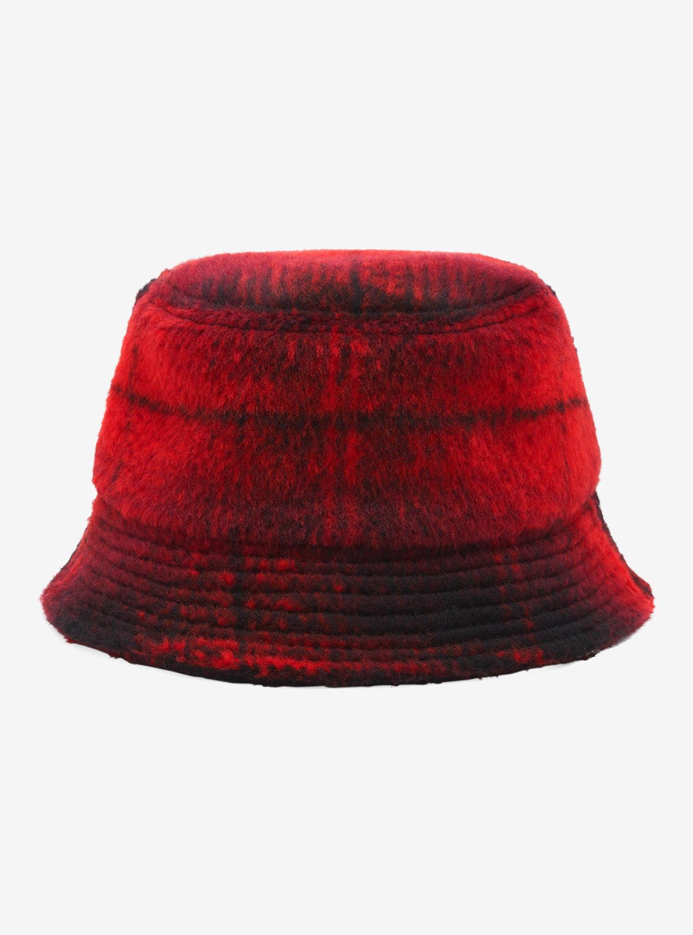 Red Plaid Fuzzy Bucket Hat, , hi-res