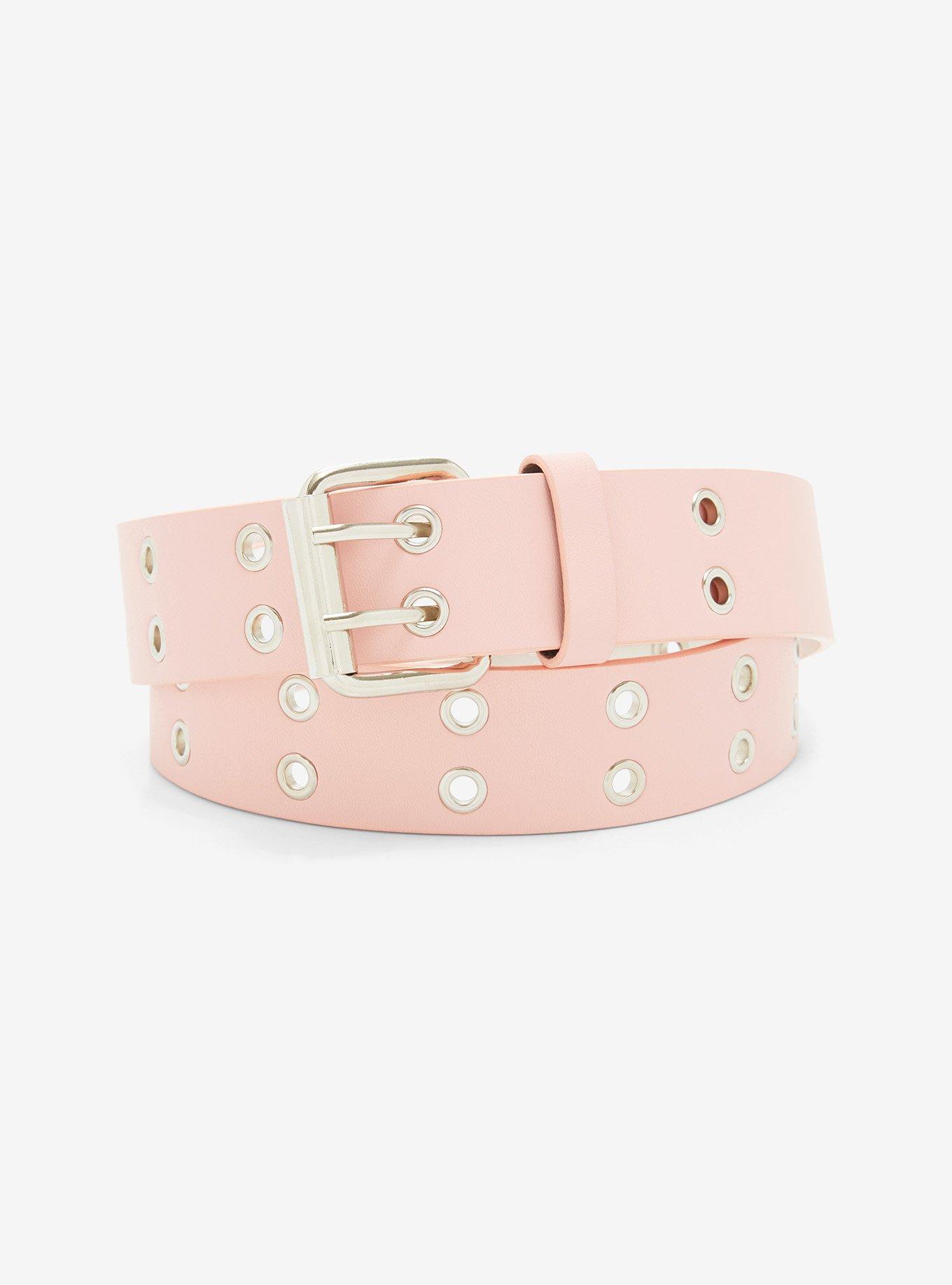 Pink Faux Leather Grommet Belt, SILVER, hi-res