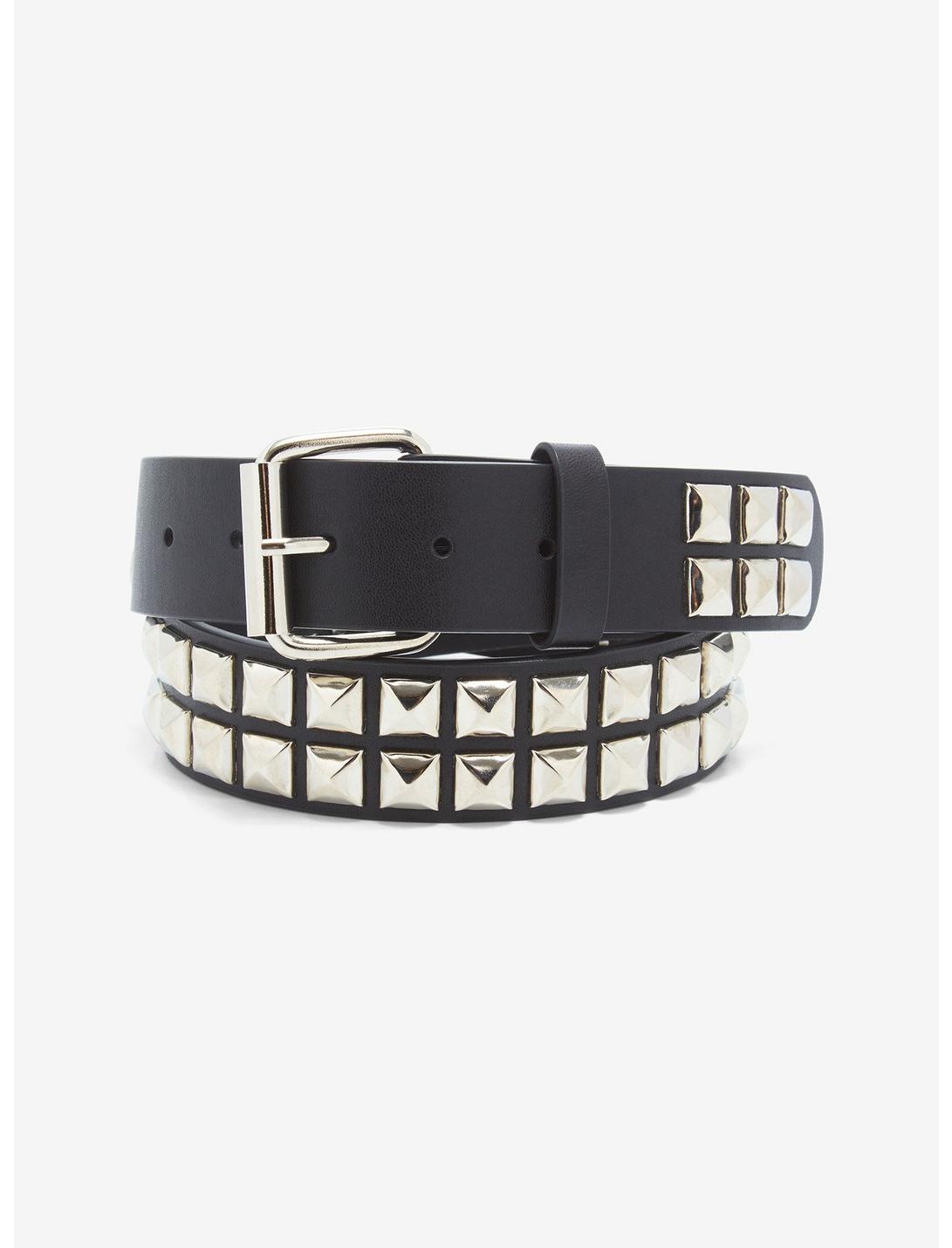 Black & Silver Two Row Pyramid Belt | Hot Topic