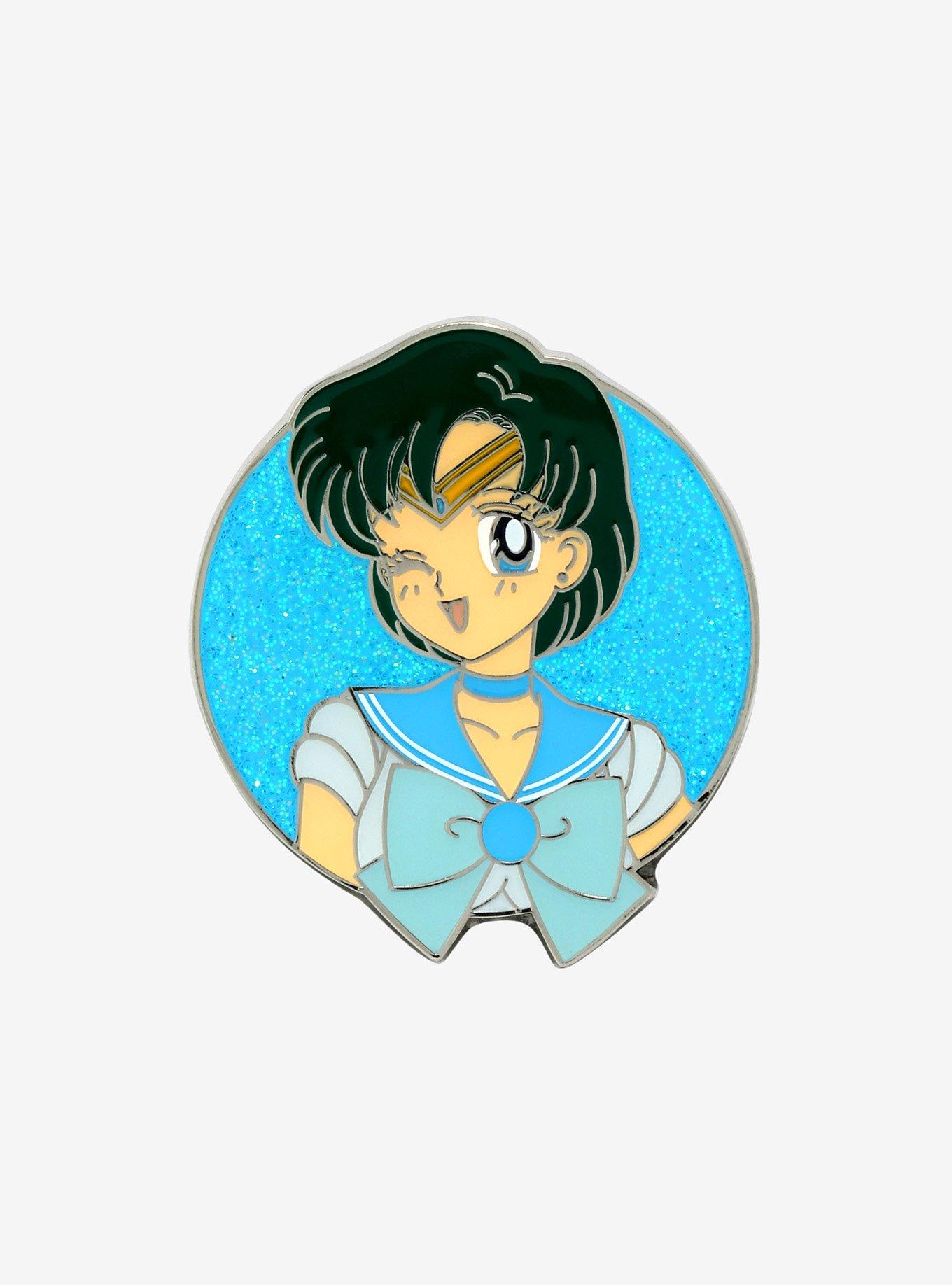 Sailor Moon Sailor Mercury Glitter Portrait Enamel Pin - BoxLunch Exclusive, , hi-res