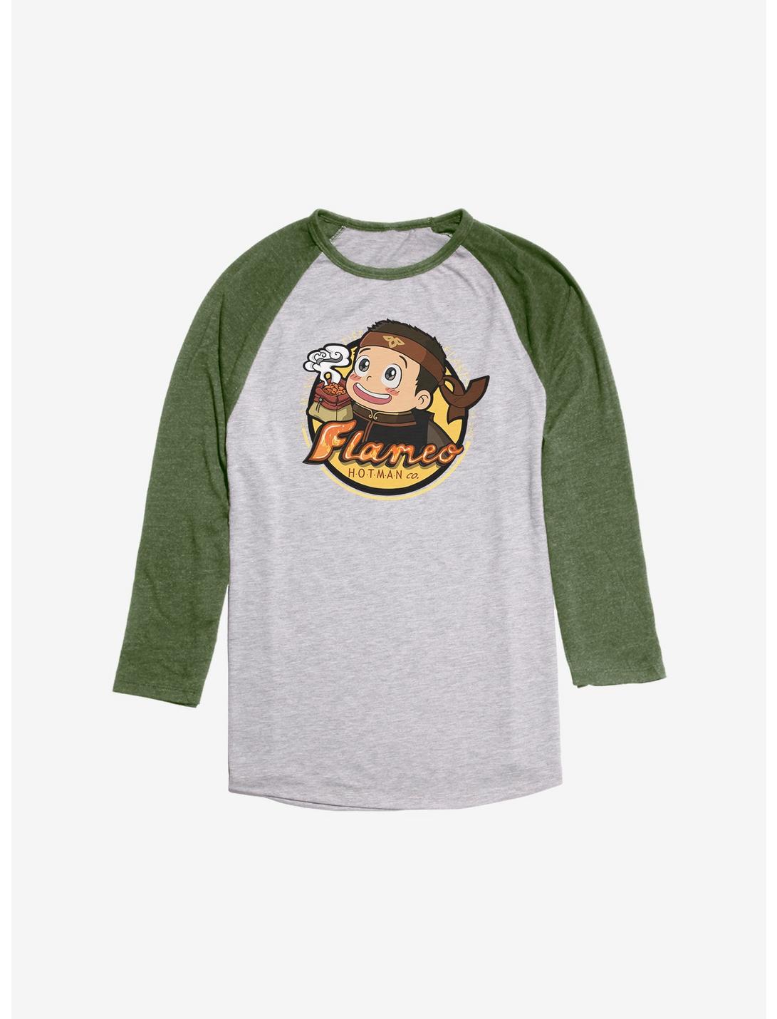 Avatar: The Last Airbender Flameo Hotman Raglan - BoxLunch Exclusive, Ath Heather With Moss, hi-res