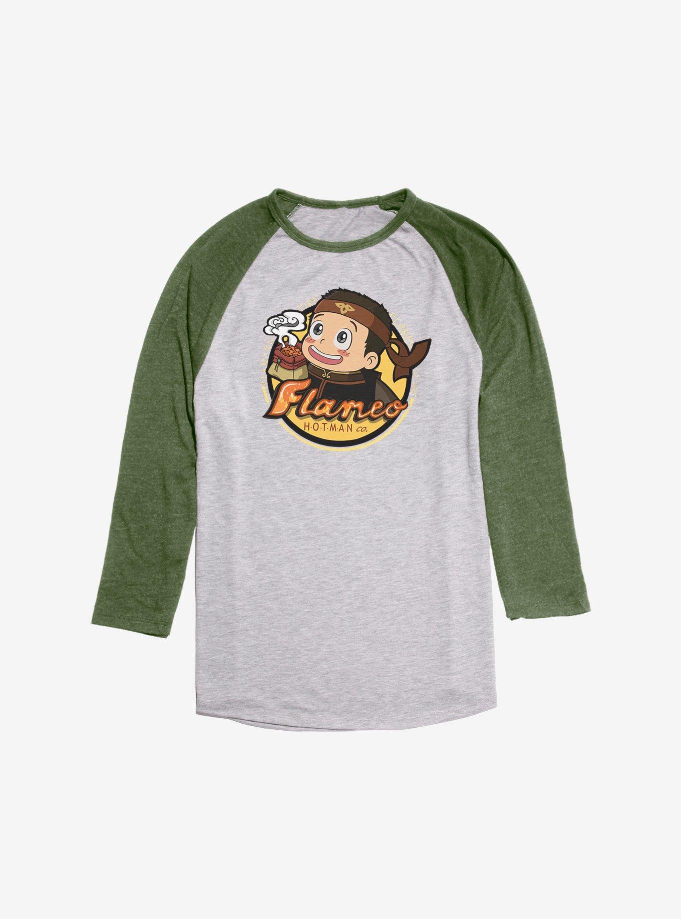Avatar: The Last Airbender Flameo Hotman Raglan - BoxLunch Exclusive, Ath Heather With Moss, hi-res