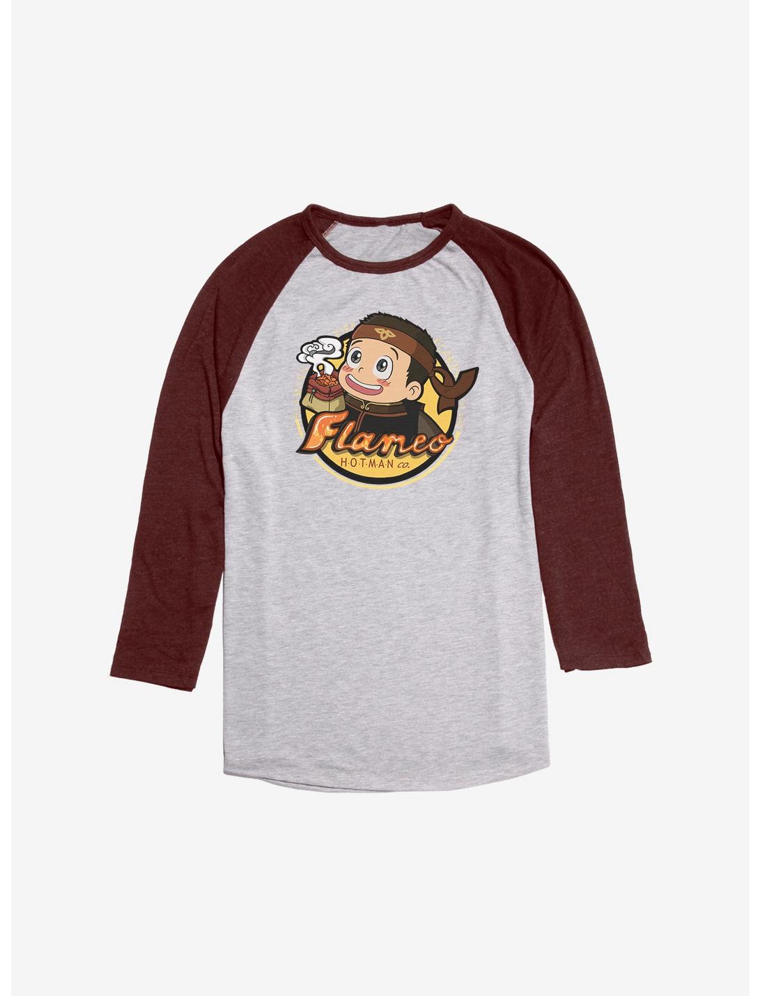 Avatar: The Last Airbender Flameo Hotman Raglan - BoxLunch Exclusive, Ath Heather With Maroon, hi-res