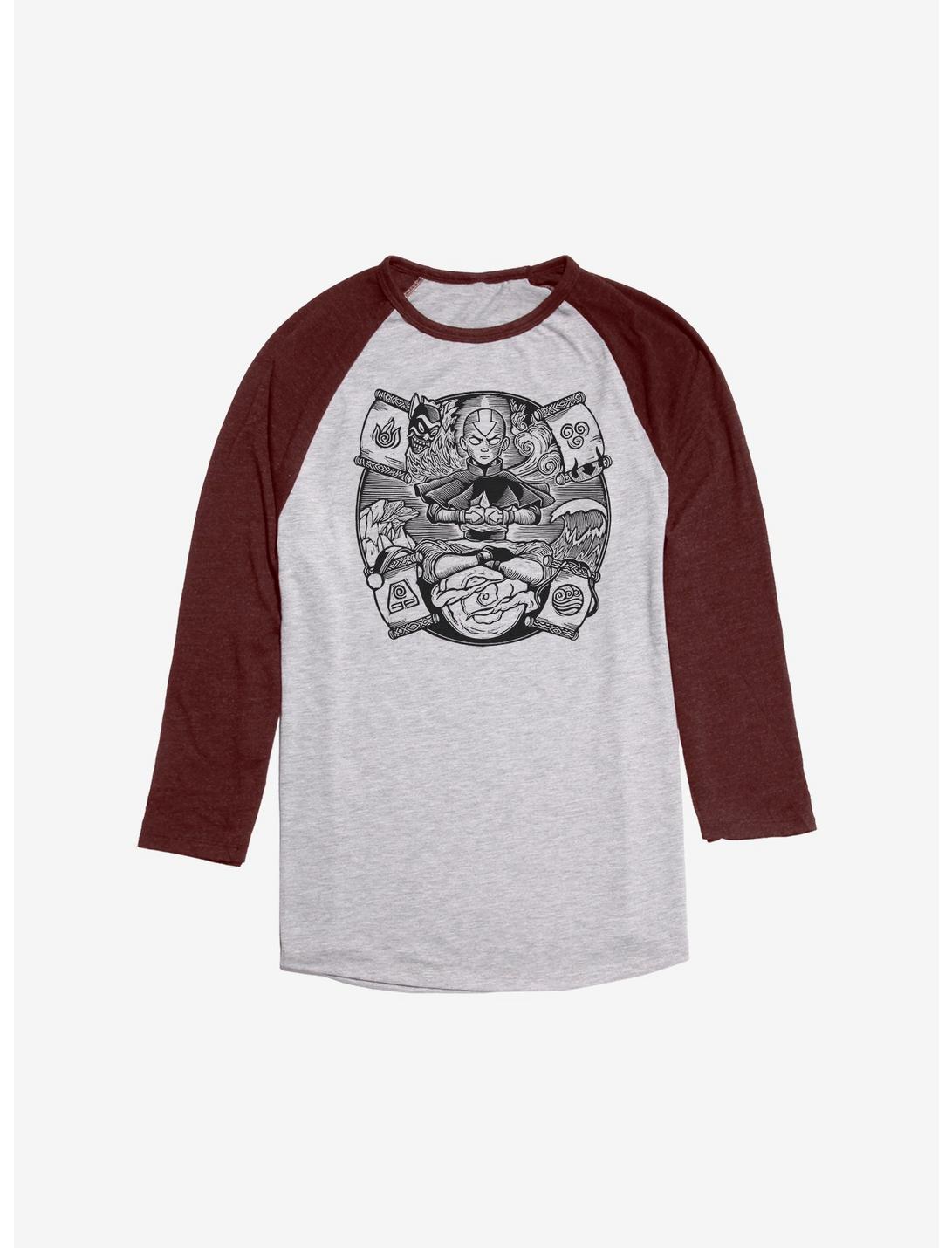 Avatar: The Last Airbender Master Of The Elements Aang Raglan - BoxLunch Exclusive, Ath Heather With Maroon, hi-res
