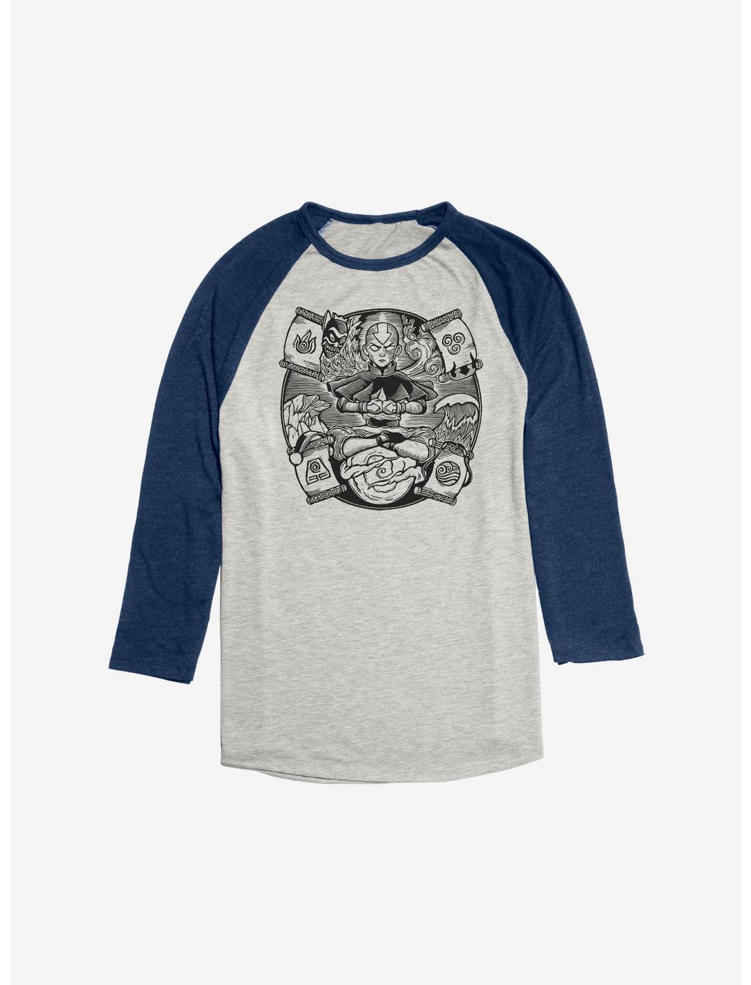 Avatar: The Last Airbender Master Of The Elements Aang Raglan - BoxLunch Exclusive, Oatmeal With Navy, hi-res