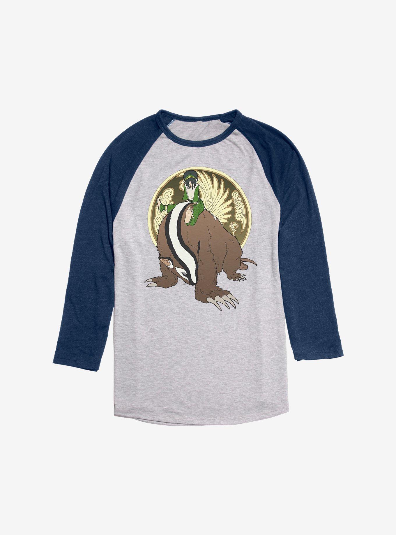 Avatar: The Last Airbender Toph And The Badgermole Raglan, Ath Heather With Navy, hi-res