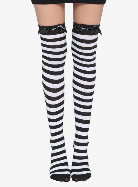 Black And White Stripe 3d Bat Wings Thigh Highs Hot Topic