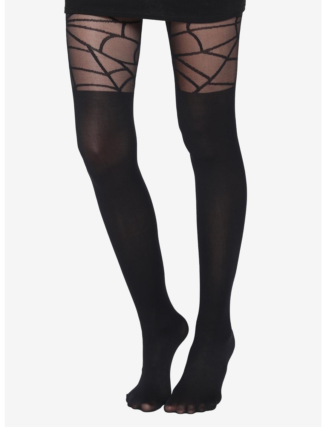 Spiderweb Faux Thigh High Tights, , hi-res