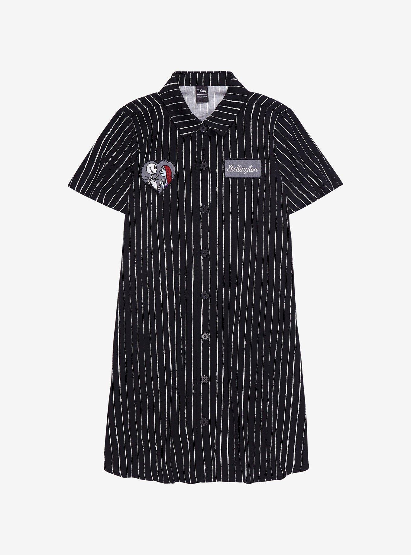 Her Universe Disney The Nightmare Before Christmas Jack Skellington Pinstripe Button-Front Dress - BoxLunch Exclusive, BLACK, hi-res