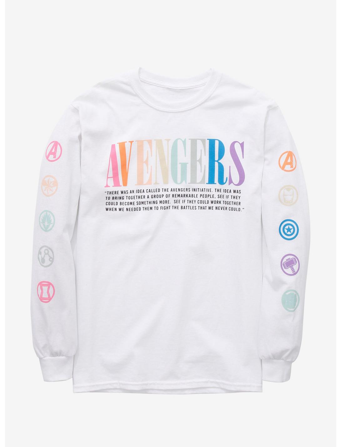 Marvel Avengers Rainbow Logo Long Sleeve T-Shirt - BoxLunch Exclusive, OFF WHITE, hi-res