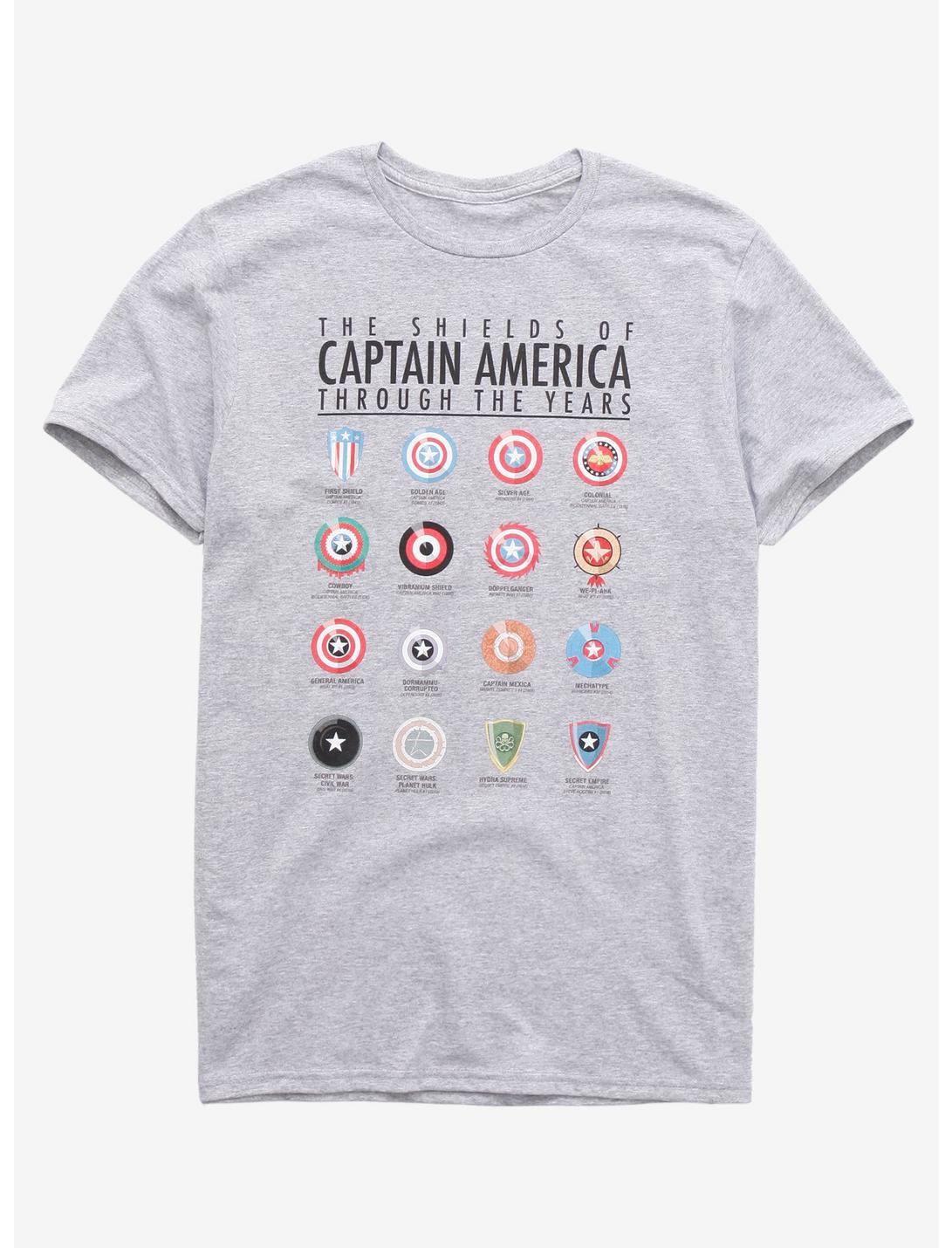 Marvel Captain America Wall of Shields T-Shirt - BoxLunch Exclusive, HEATHER GREY, hi-res