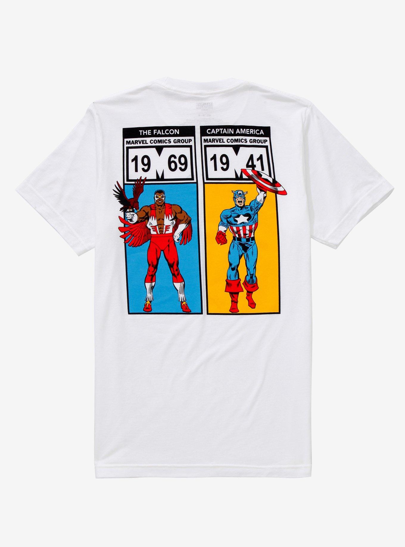 Marvel The Falcon & Captain America Retro T-Shirt - BoxLunch Exclusive, OFF WHITE, hi-res